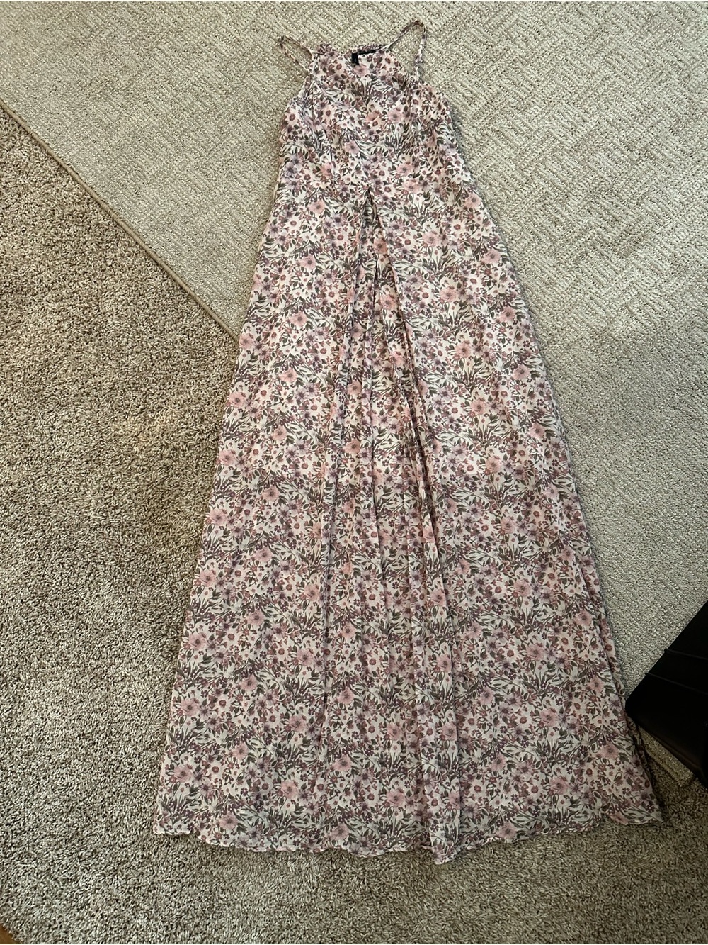 Benetton Floral ditzy Pink Maxi halter dress boho cottage fairy prairie princess
